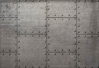 Dark metal plates with rivets background or texture