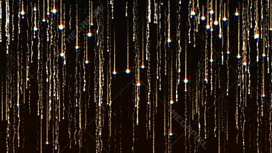 Gold Particles. Glamour Rain. Abstraction, background with sparkling sparks, lights.