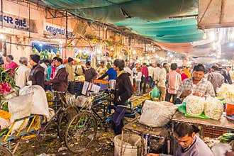 People in the flower market in the early morning