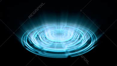 Tron Hologram Portal Vortex Spin on the Ground Blue with Vertical Light Rays