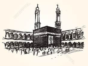 Kaaba holy symbolic building in islam vector sketch drawing pilgrimage hajj