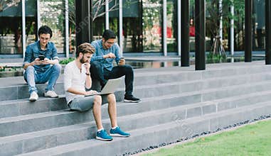 College student, teamwork, laptop computer, smartphone, education, information technology, university, study, social network, shar