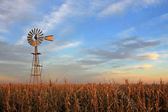 Texas style westernmill windmill at sunset, Argentina
