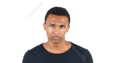 Upset Sad Black Man on White Background