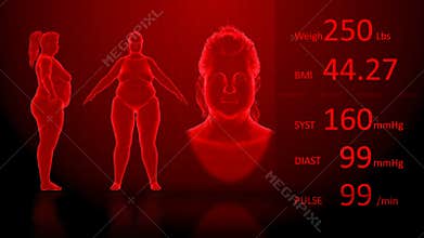 Simulation of a Fat Woman Losing Body Weight and BMI Index Computer X-Ray Screen Design 3D Animation