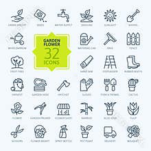 Outline icon set - Flower and Gardening