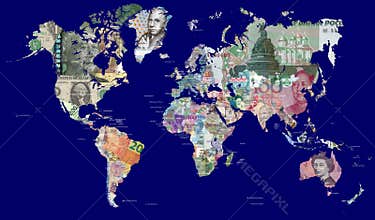 Map of the world in currencies