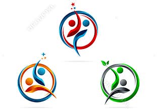 Partnership, logo, star, success, people, symbol, healthy, team, education, vector, icon, design