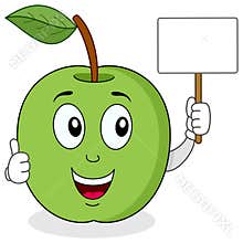 Green Apple Holding a Blank Banner