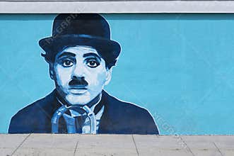Charlie Chaplin Mural Graffiti on the Wall