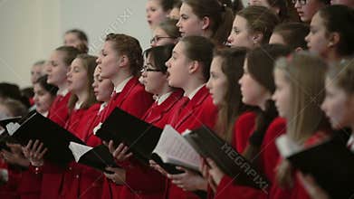 BELARUS, MINSK - 8 APRIL, 2015: Children's choir concert in the Belarusian Philharmonic