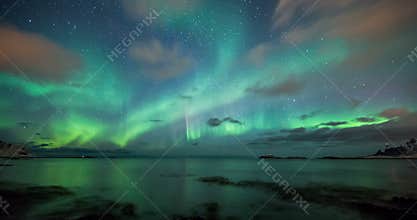 Coastal reflected aurora borealis in Norway