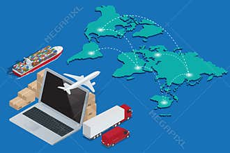 Global logistics network Concept of air cargo trucking rail transportation maritime shipping customs clearance