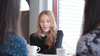 Young woman at a business meeting to communicate with customers