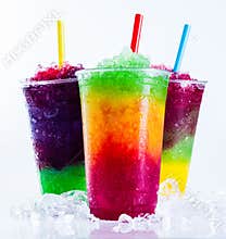 Frozen Rainbow Slush Drinks Chilling on Ice
