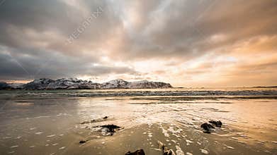 Coastal beach time-lapse sunset