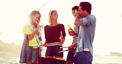 Happy friends having barbecue