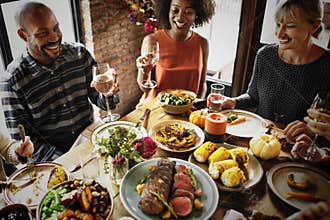 People Cheers Celebrating Thanksgiving Holiday Concept