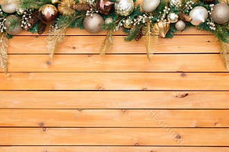 Christmas garland borders wood panel background