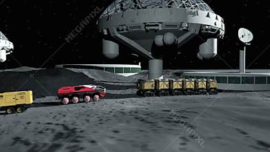 Futuristic city, base, town on moon. The space view of the planet earth. 3d rendering