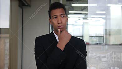 Pensive Black Businessman, Brainstorming, Thinking