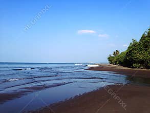 Fishing Beach View With Flow Of River Mouth To The Sea At Tangguwisia Village