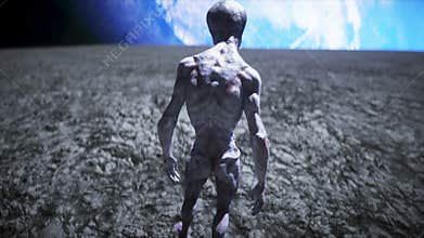 Alien on the moon. Ufo concept. 3d rendering.
