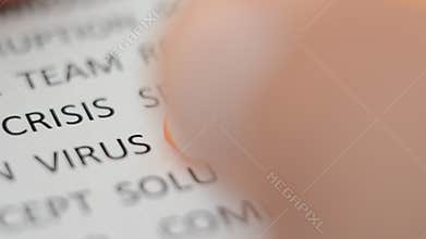 Macro shot highlighting the word `LOVE` with a yellow marker