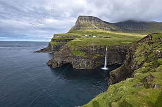 Waterfall near Gasadalur, Faroe Islands.