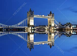 Tower Bridge and reflection at twilight-London