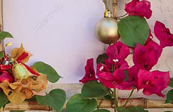 Christmas background with blank white greeting card for invitation letter or inbound email marketing. Surrounded by holiday