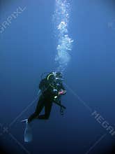 Scuba divers underwater safety stop