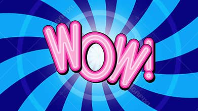 Wow - expression word text on striped vintage retro blue background Comic Style 4k