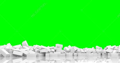 Brick wall falling apart chroma key footage