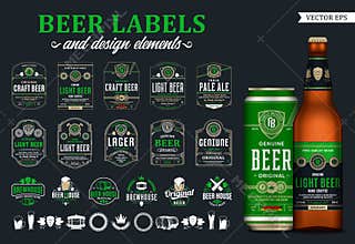 Vector beer labels, badges, icons and design elements