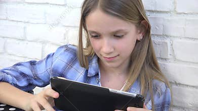 Child Playing Tablet, Kid Smartphone, Girl Reading Messages Browsing Internet