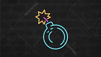 Round Bomb Exploding Neon Sign 2D Animation