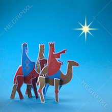 Three kings day. Melchior, Caspar and Balthazar. Night background with the star of Bethlehem.