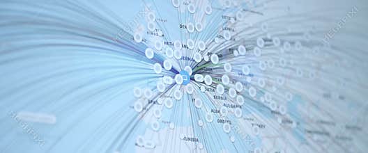 Network hub and connected Internet cables. very selective focus