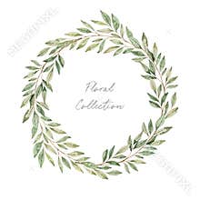 Watercolor illustrations. Botanical clipart. Wreath of green leaves and branches. Floral Design elements. Greenery frame. Perfect