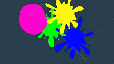 Bright colored drops fall from above and break. Color Burst iridescent multicolored colorful explosion fluid ink