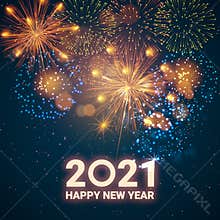 Greeting card Happy New Year 2021. Beautiful Square holiday web banner or billboard with text Happy New Year 2021 on the