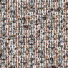 Lot of different multiracial people faces in square collage mosaic