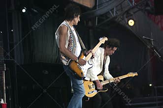 The Rolling Stones , Ronnie Wood and Keith Richards during the concert