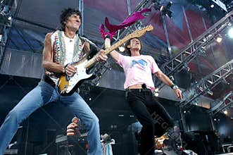 The Rolling Stones ,  Ronnie Wood and Mick Jagger during the concert