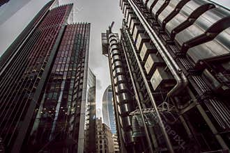 Dystopian metropolis. Film noir gothic style industrial architecture landscape image