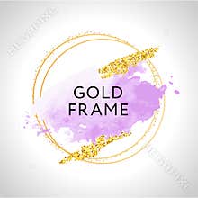 Watercolor lilac purple Logo Design Stroke Golden Square Frame