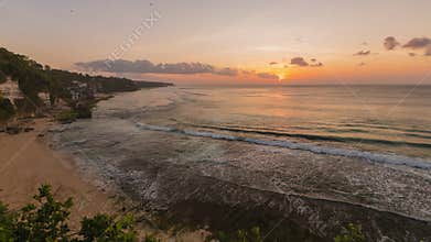 Sunset in Bali. Indonesia. Bingin beach. clouds moving Timelapse hyperlapse 4k