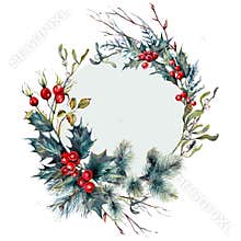 Watercolor Christmas Forest Gifts Wreath Card