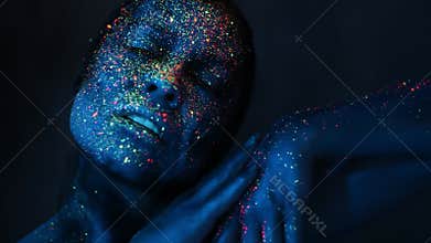 Sparkling Zombie Girl With Neon Colors .